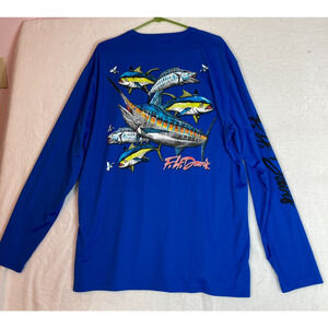 FH Davis Men's T-Shirt Blue Long Sleeve Swordfish Fishing UPF30‎ Size 2X Syntrel